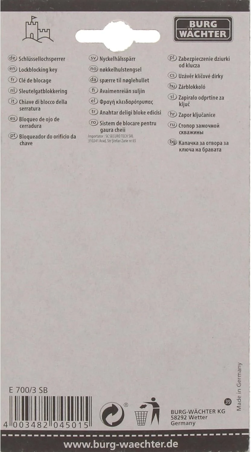 Burg Wächter Zylinder-Schlüssellochsperrer mit Anschlag, Für Einsteckschlösser, 3 Schlüssel, Zylinde - Image 4