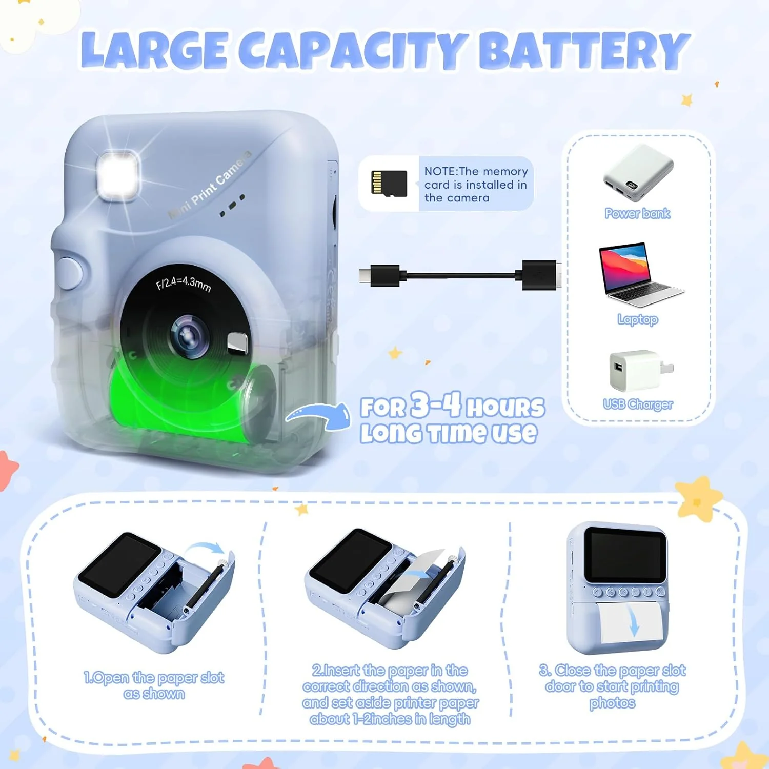 CalineGam Sofortbildkamera Kinder, 3,0 Zoll Bildschirm 48MP Kinderkamera Sofortbildkamera mit 32 GB- - Image 7