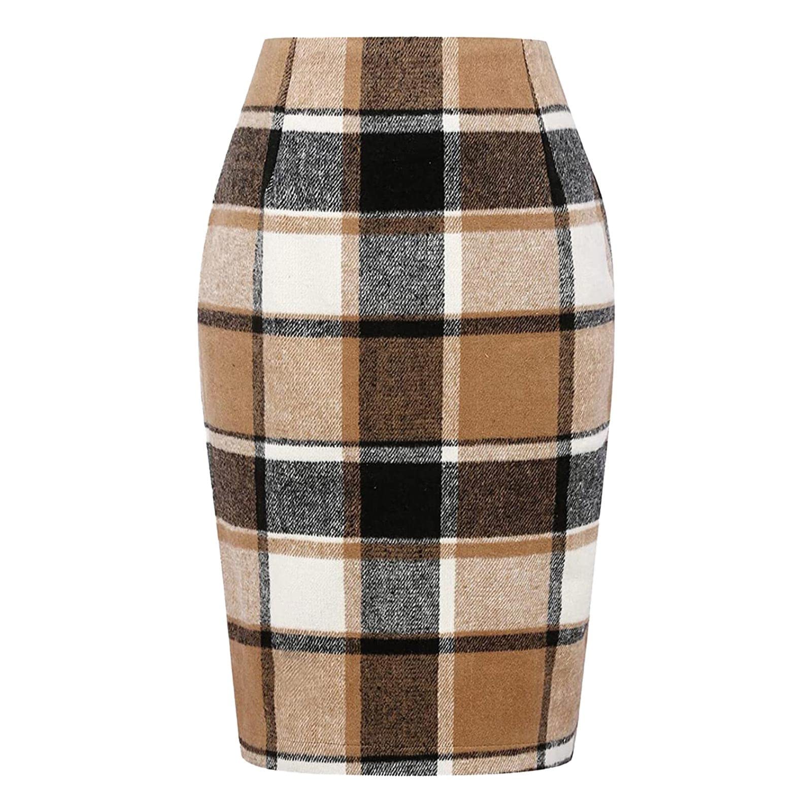 callmo Pencil Plaid Röcke für Frauen Herbst Winter hoch taillierter, Figurbetonter, knielanger Woll-