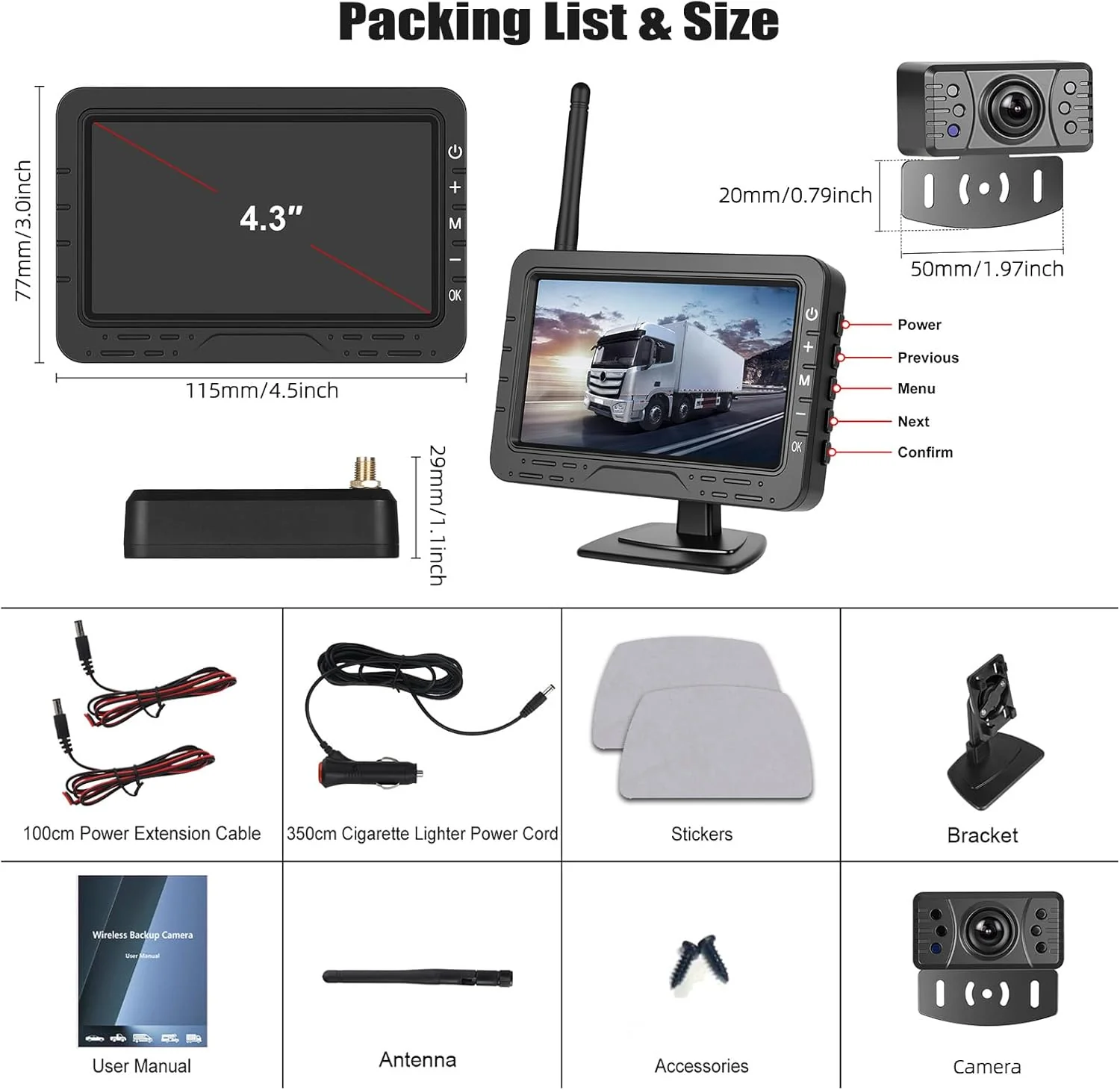CAMECHO Rückfahrkamera Kabellos IP68 Wasserdicht Nachtsicht Weitwinkel Kamera mit 4.3 Zoll TN Bildsc - Image 8