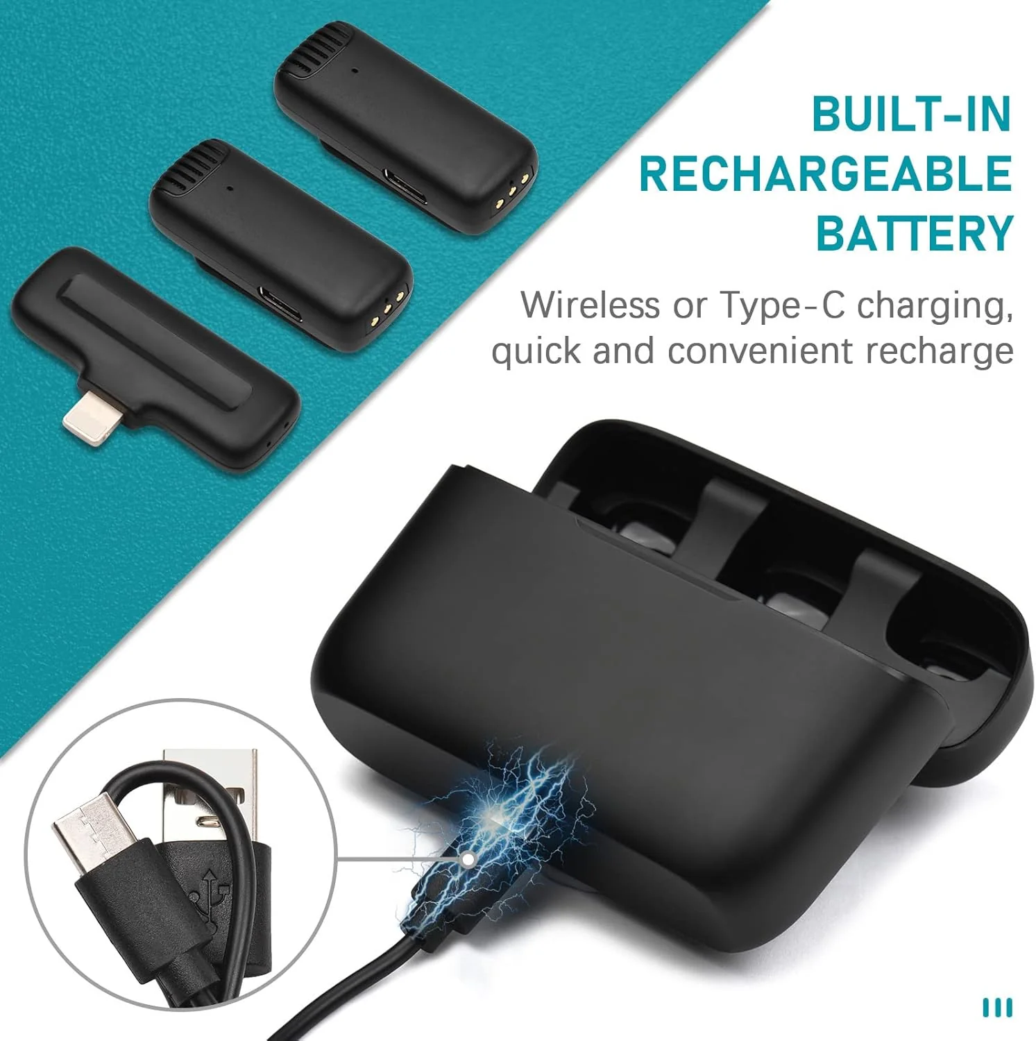 Camnoon Drahtloses Mikrofonsystem mit 1 Empfänger und 2 Mikrofonen 20 m Übertragungsreichweite Einge - Image 4