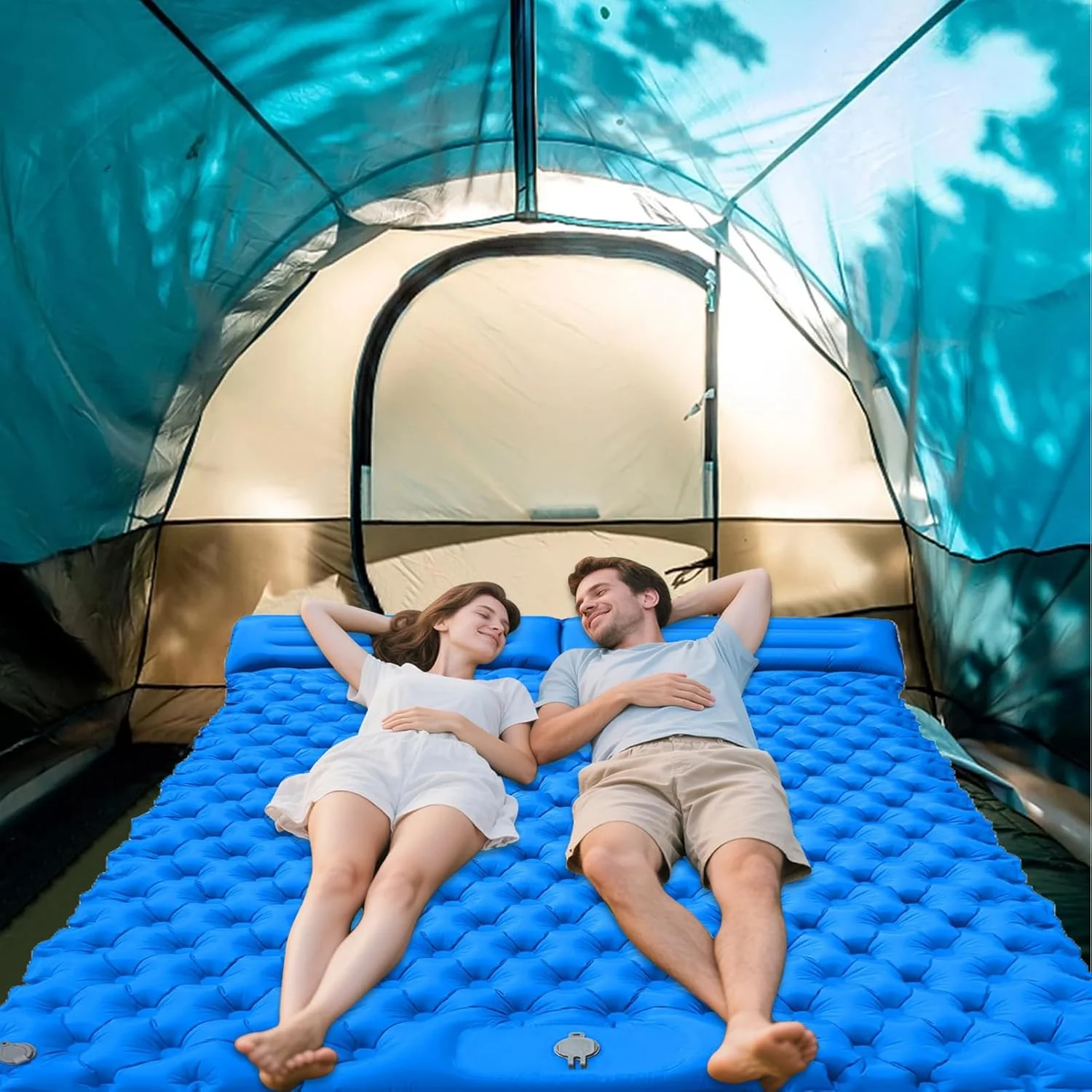 Camping Schlafmatte | 2-Personen Luftkissenmatratze Mit Kopfkissen | Leichtes & Kompaktes Outdoor Zu - Image 2
