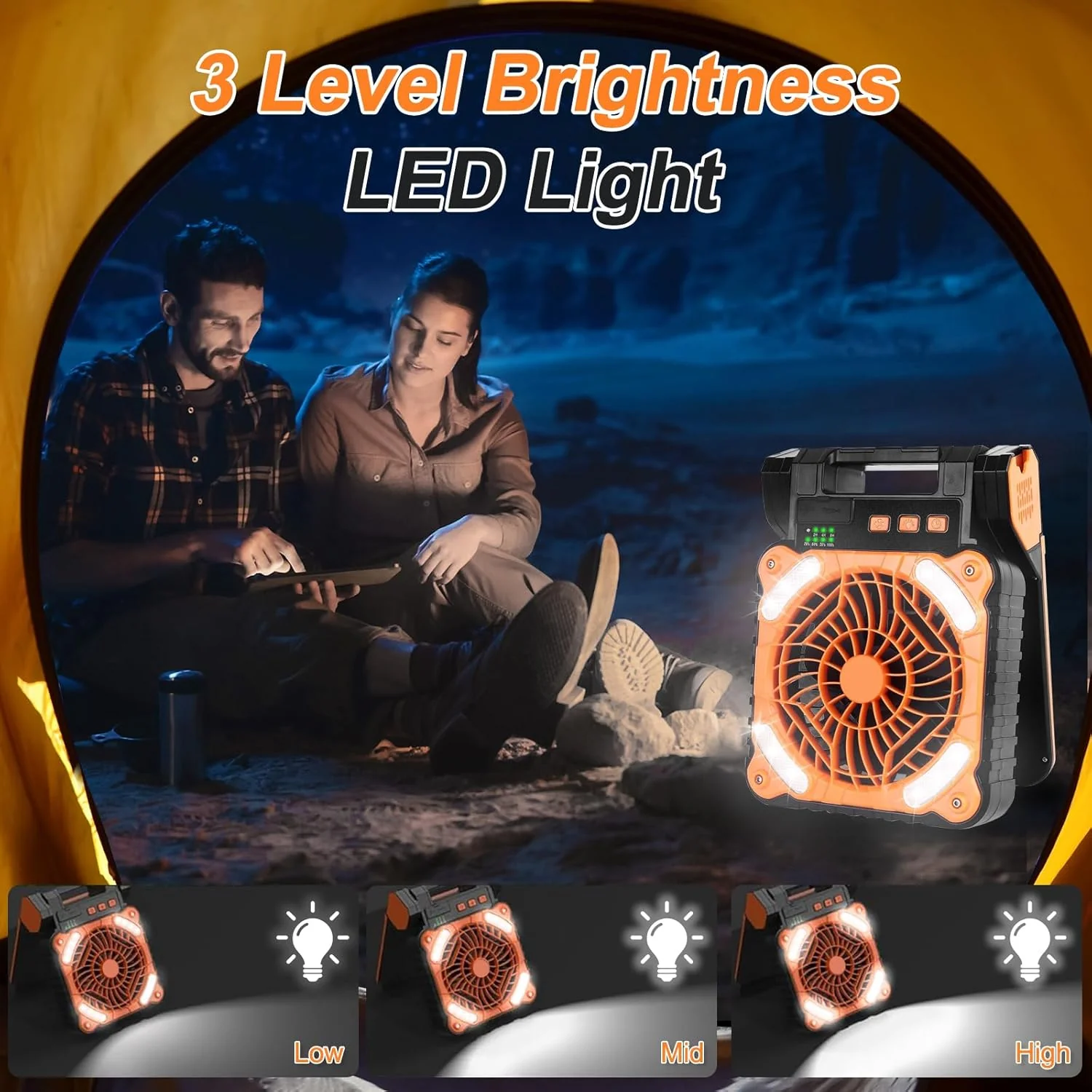 Camping Ventilator mit Akku 10400mAh, Solar Ventilator Outdoor mit LED-Licht, 4 Geschwindigkeiten Tr - Image 6
