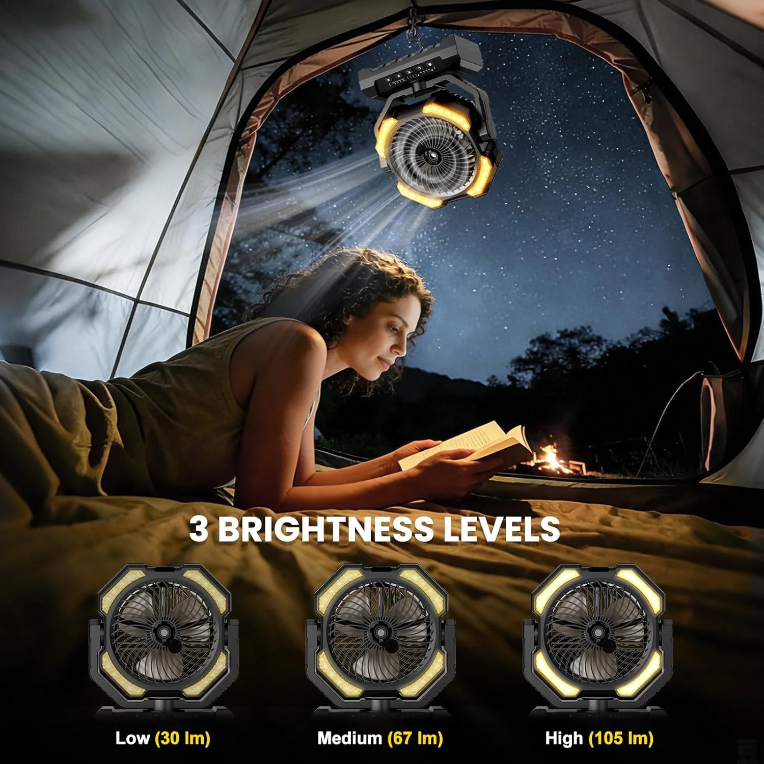 Camping Ventilator mit Sprühkühlung，Akku 20000 mAh & Fernbedienung, 250ml Tank, LED Licht, Aufhängeh - Image 6