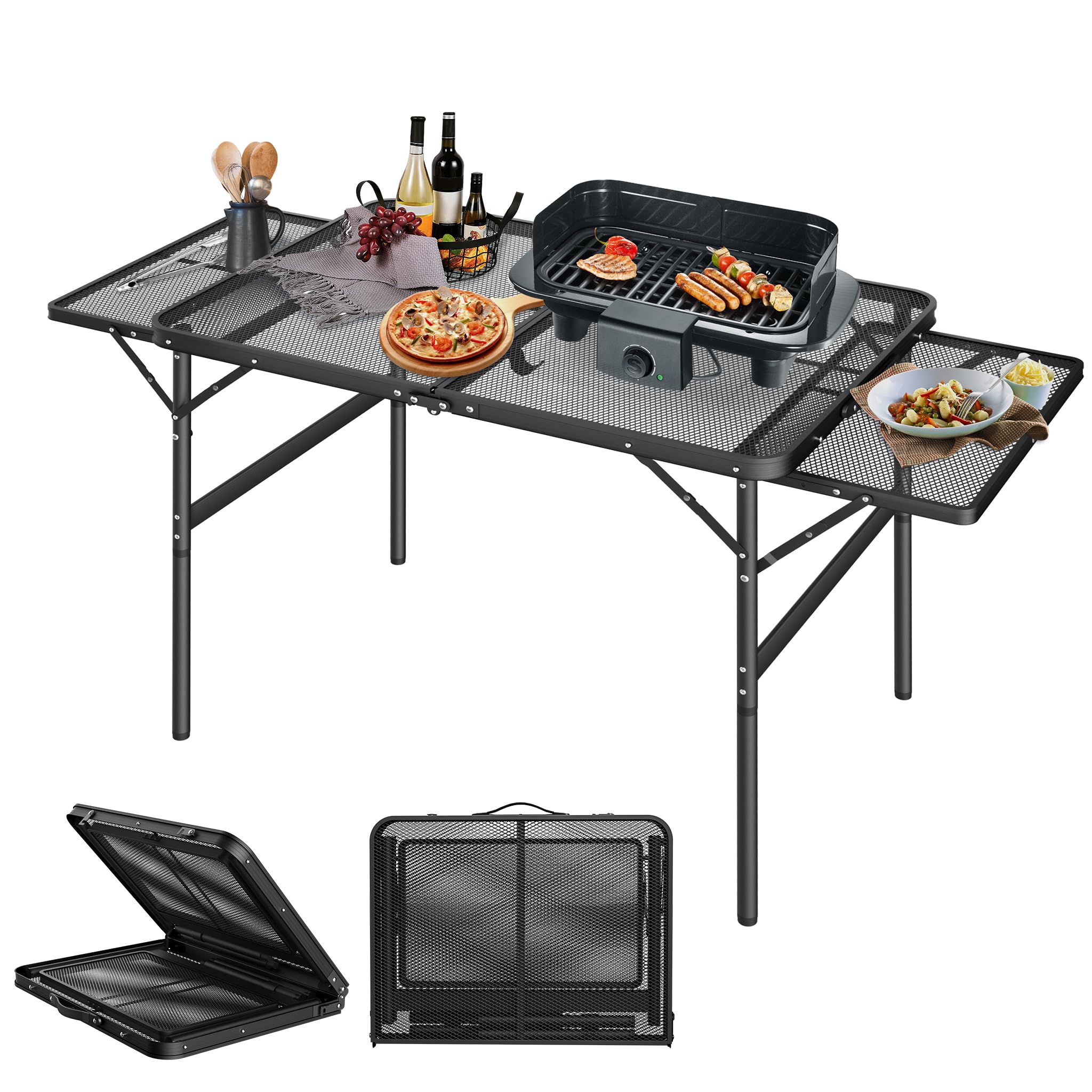 Campingtisch Klapptisch Grilltisch Klappbar 90x60 cm, auf 134x60 cm erweiterbar, höhenverstellbarer