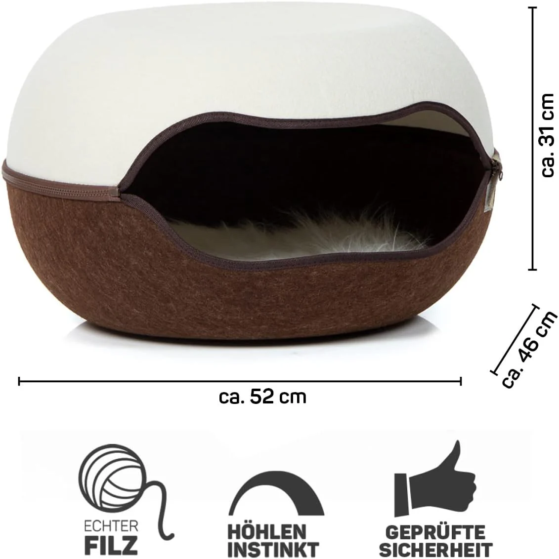 CanadianCat Company | Das Katzennest 2.0 | Katzenhöhle | Katzenbett | Creme/braun | 52 x 46 x 31 cm - Image 3
