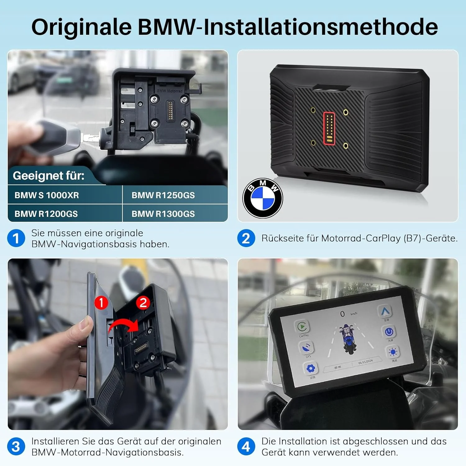 Carplay Bildschirm für BMW Motorrad 7 Zoll Display mit Wireless CarPlay & Android Auto, GPS Navigati - Image 2