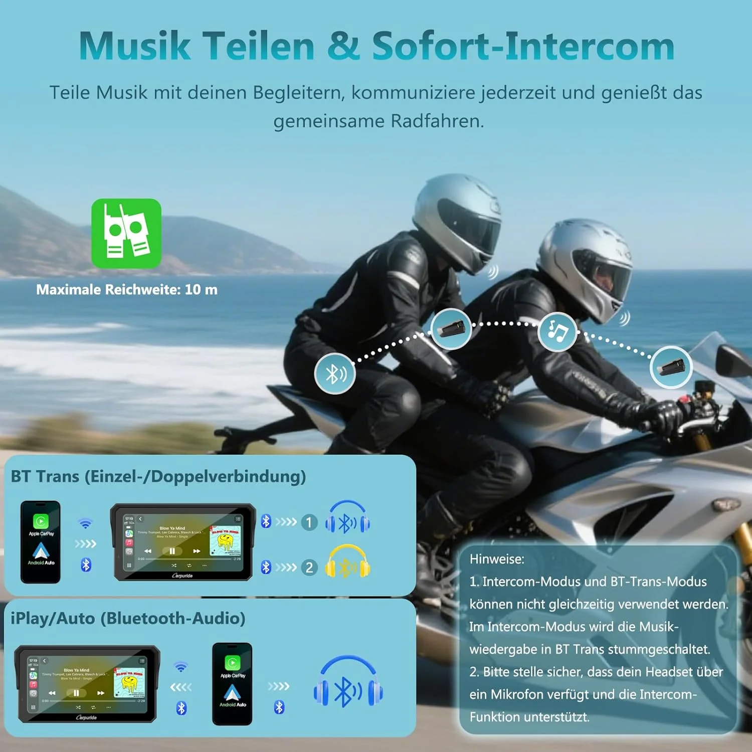 Carpuride W602S Pro Motorrad CarPlay Bildschirm mit BM05 für Plug-and-Play, Kabelloses CarPlay & And - Image 5