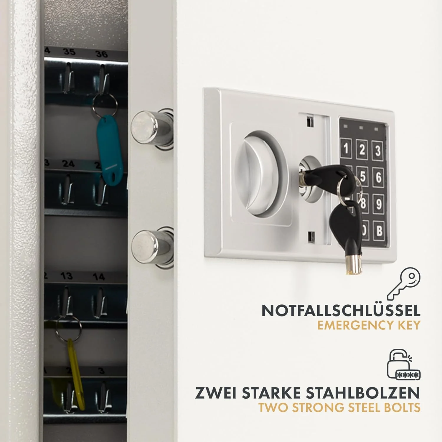 casa pura Schlüsselschrank, Schlüsseltresor mit Elektronikschloss - Schlüsselkasten für 133 Schlüsse - Image 4