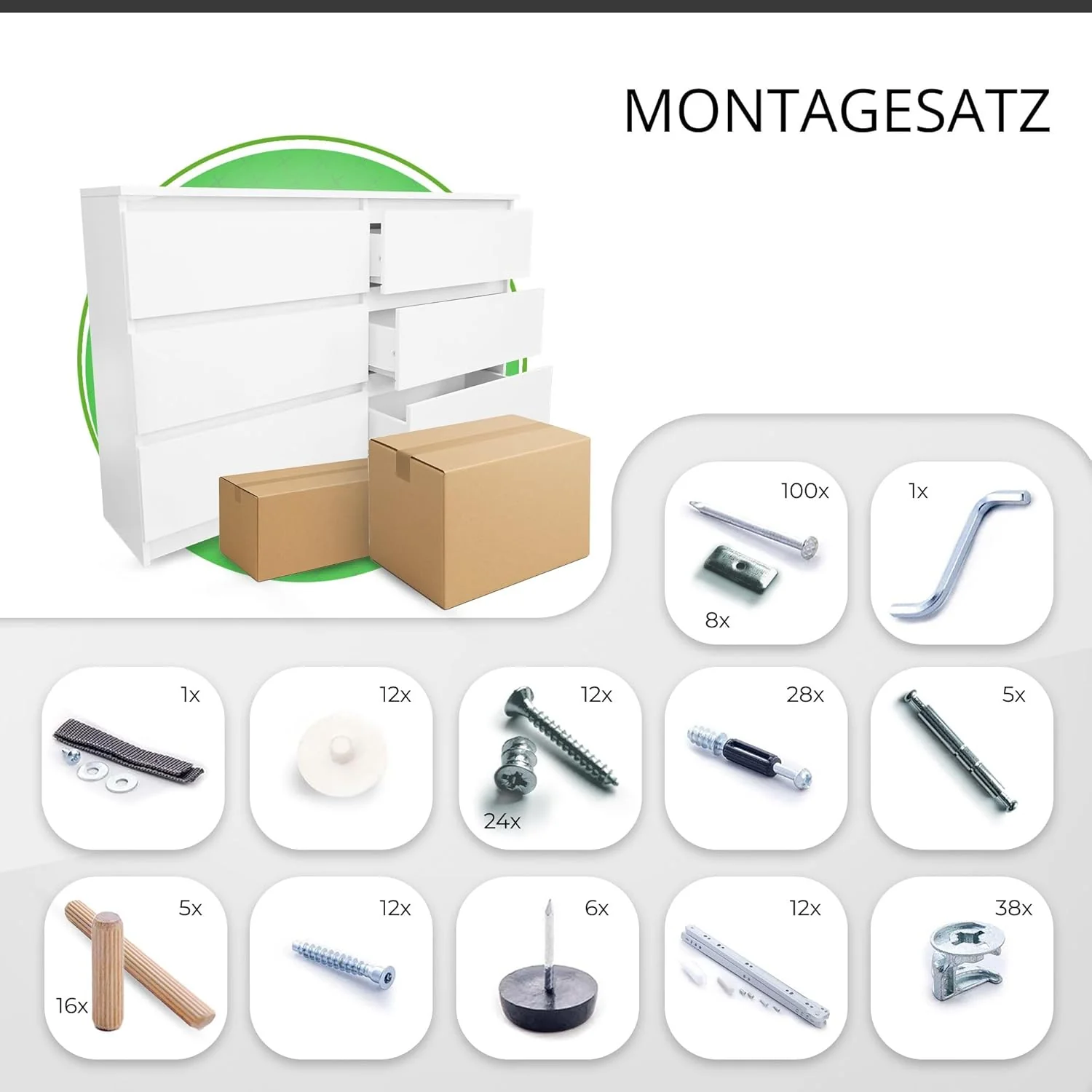 CDF Kommode Weiss mit 6 Schubladen 40 cm Tief Komodenschrank Komode für Wohnzimmer Schlafzimmer Schu - Image 5
