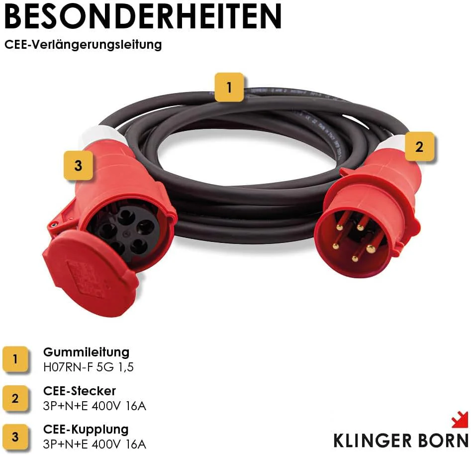 CEE-Verlängerungsleitung H07RN-F 5G2,5 | 16A - 5m, 10m, 20m, | Starkstrom, Kraftstrom | IP44 | Ideal - Image 2