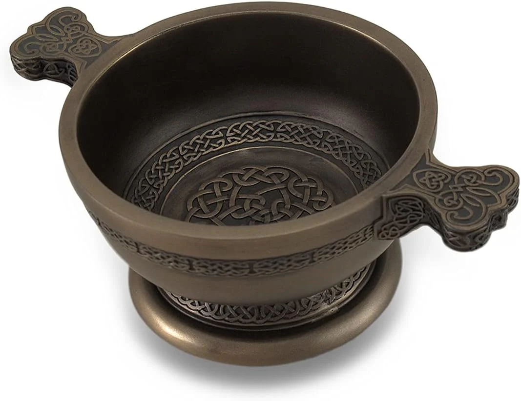 Celtic Knotwork Pattern Bronze Finished Two Handled Quaich Cup by Zeckos - Image 5