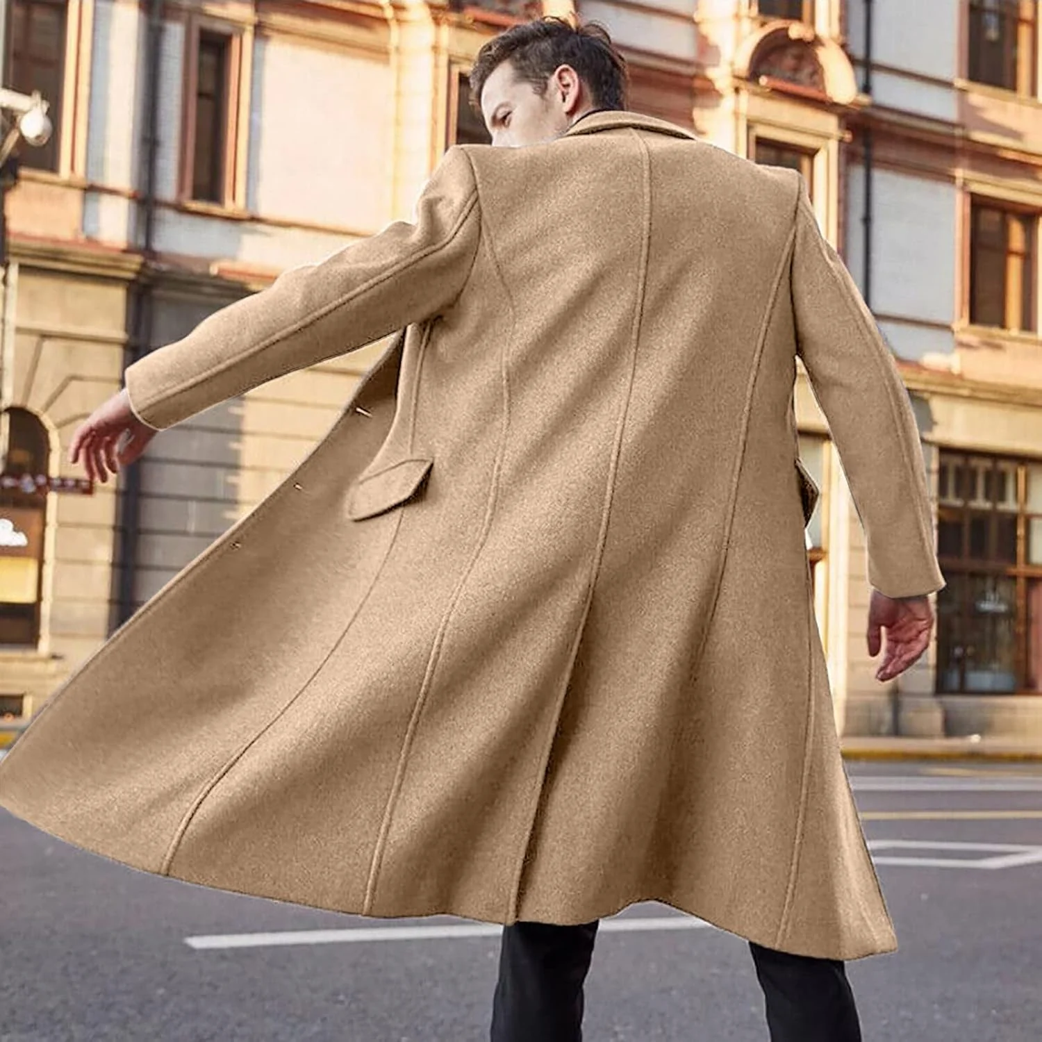Celucke Mantel Herren Lange Jacke Overknee Tweedjacke Langarm Wintermantel Business Freizeit Wollman - Image 2
