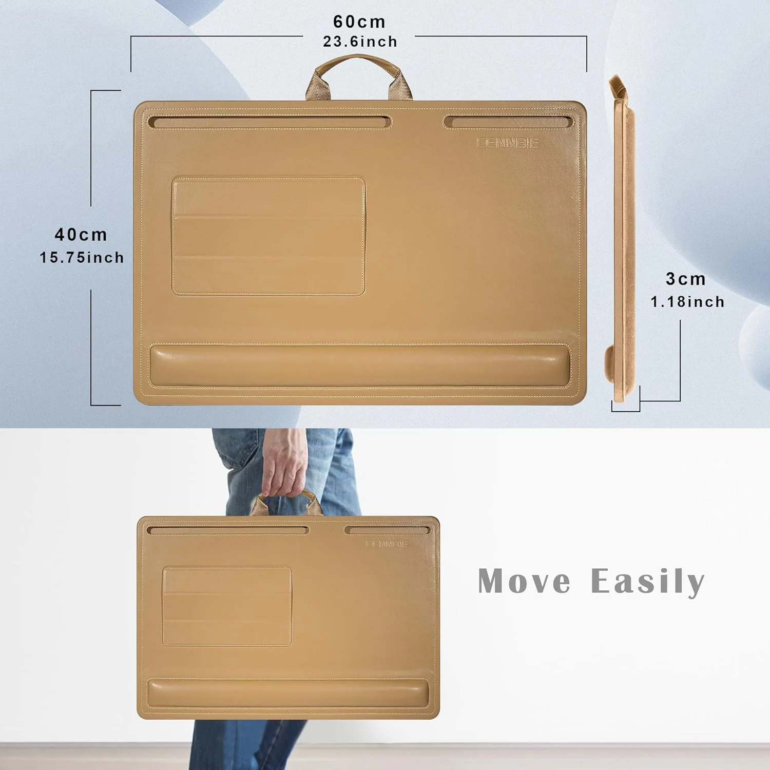 CENNBIE Extragrosser Laptoptisch aus Leder mit Memory-Schaum-Kissen, 60x40 cm, verstellbar für Lapto - Image 2