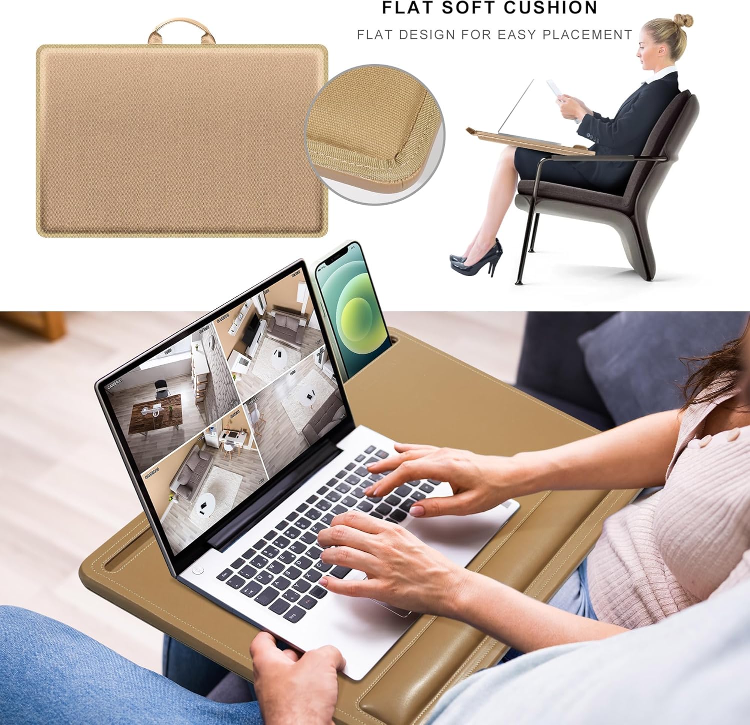 CENNBIE Extragrosser Laptoptisch aus Leder mit Memory-Schaum-Kissen, 60x40 cm, verstellbar für Lapto - Image 6