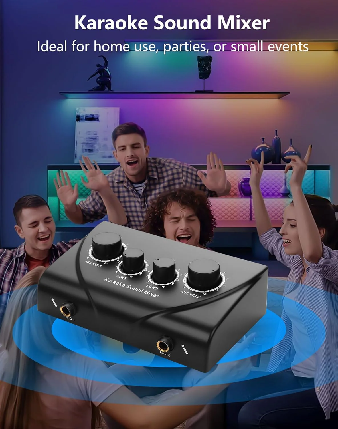 CERRXIAN Karaoke-Soundmixer, zwei Mikrofonanschlüsse mit Echo-Regler, kompatibel mit Fernseher, Comp - Image 6