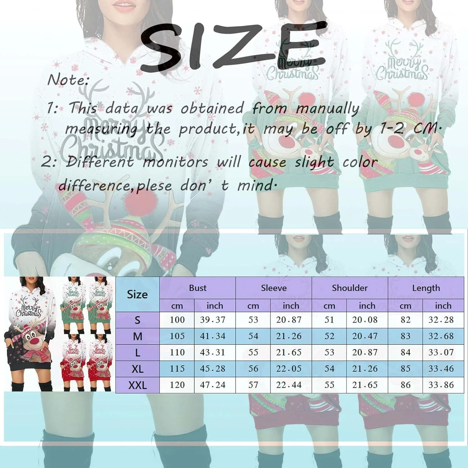 C'est TT Weihnachtskleid Damen Hoodie Langarm Hoodie Kleid Sweatkleid Long Kapuzen Sweatshirt Kleide - Image 6