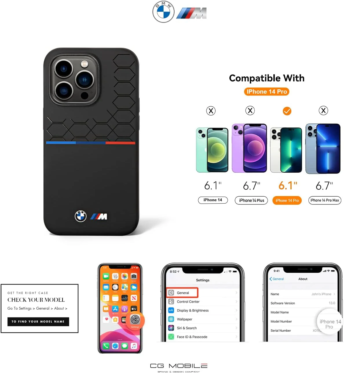 CG MOBILE BMW iPhone 14 Pro Hülle in schwarz mit UV Lack Muster Silikon Glatt & Anti-Kratzer Schutzh - Image 6