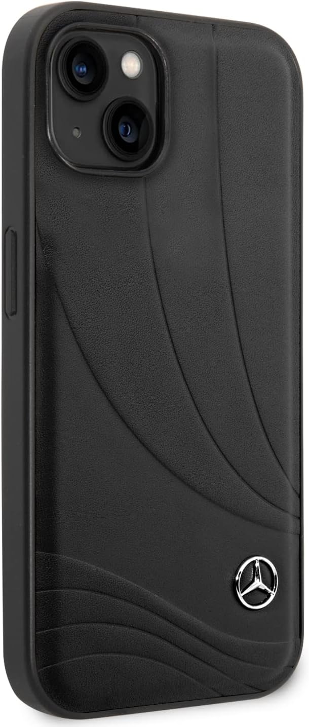 CG MOBILE Mercedes-Benz Handyhülle für iPhone 14 Plus in schwarzem Wellenmuster, Echtleder-Schutzhül - Image 3