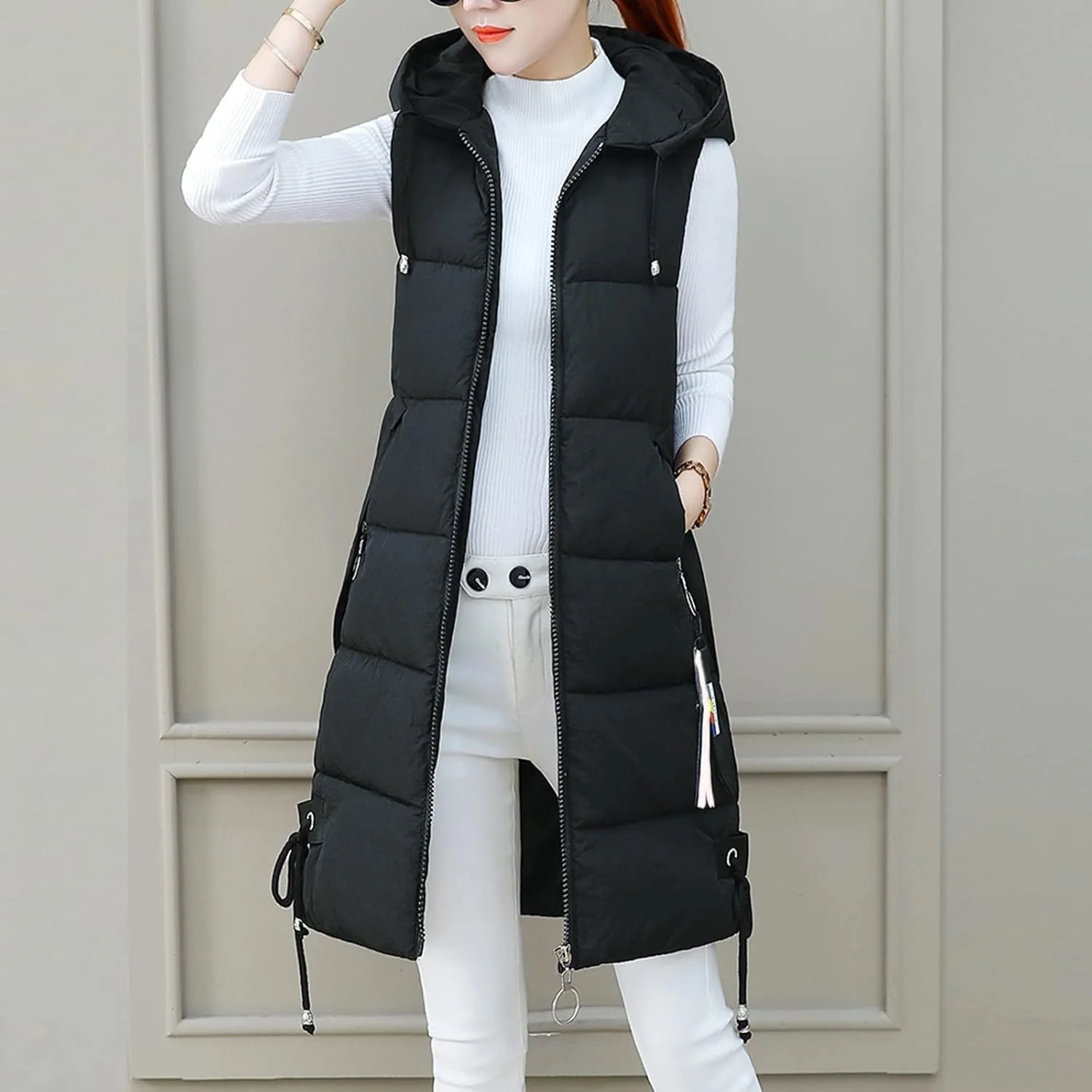 Chanpning Weste Damen Lang Winter Plus Size Long-Steppweste Lässige Pufferjacke Oversize Steppweste - Image 3