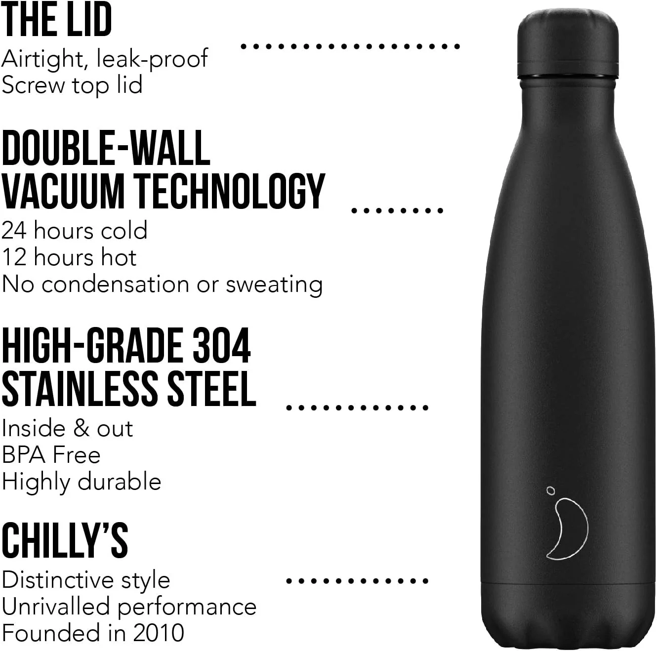 Chilly's Original Trinkflasche - Isolierflasche aus Edelstahl, Wiederverwendbare Thermoflasche für h - Image 3