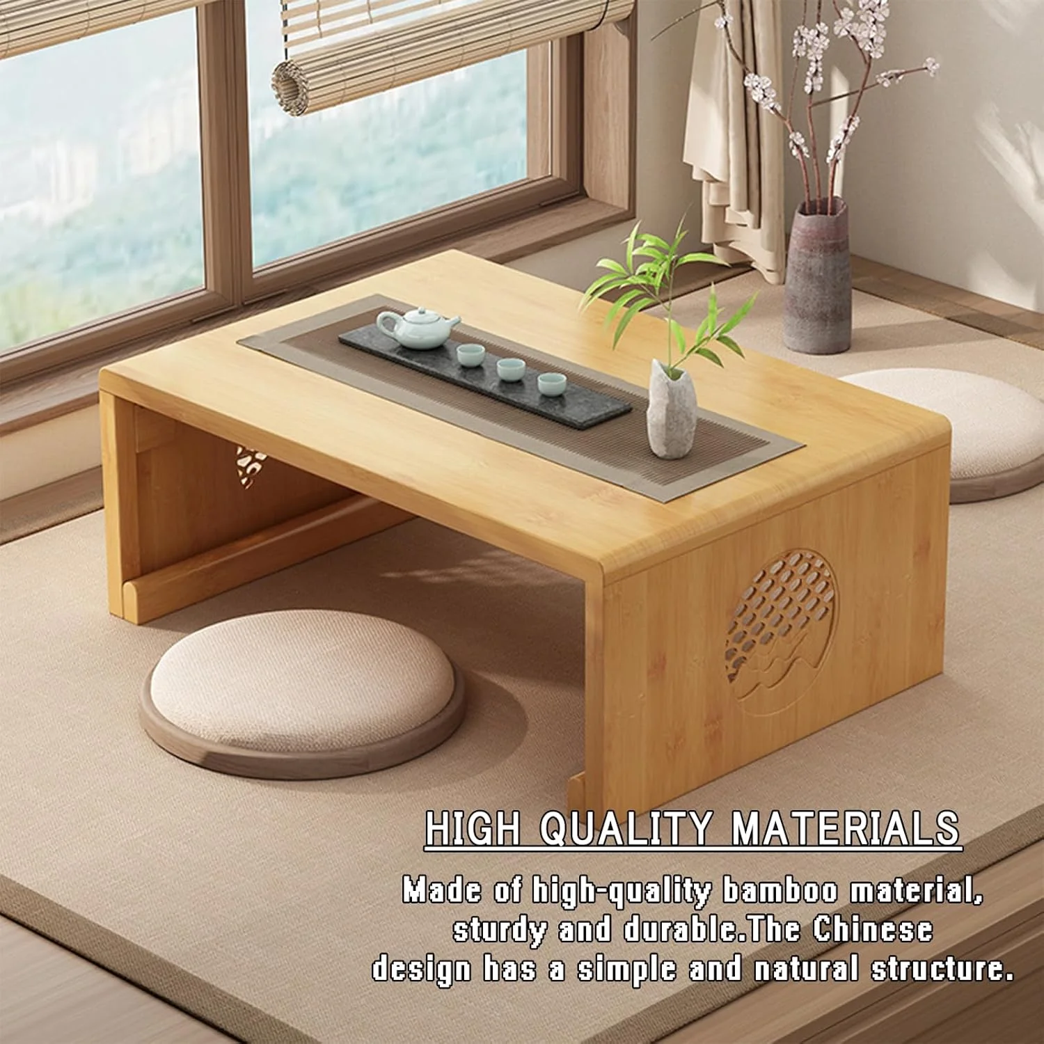 Chinesischer Tee-Bodentisch aus Bambus,japanischer faltbarer Couchtisch,Altartisch Meditation,niedri - Image 4