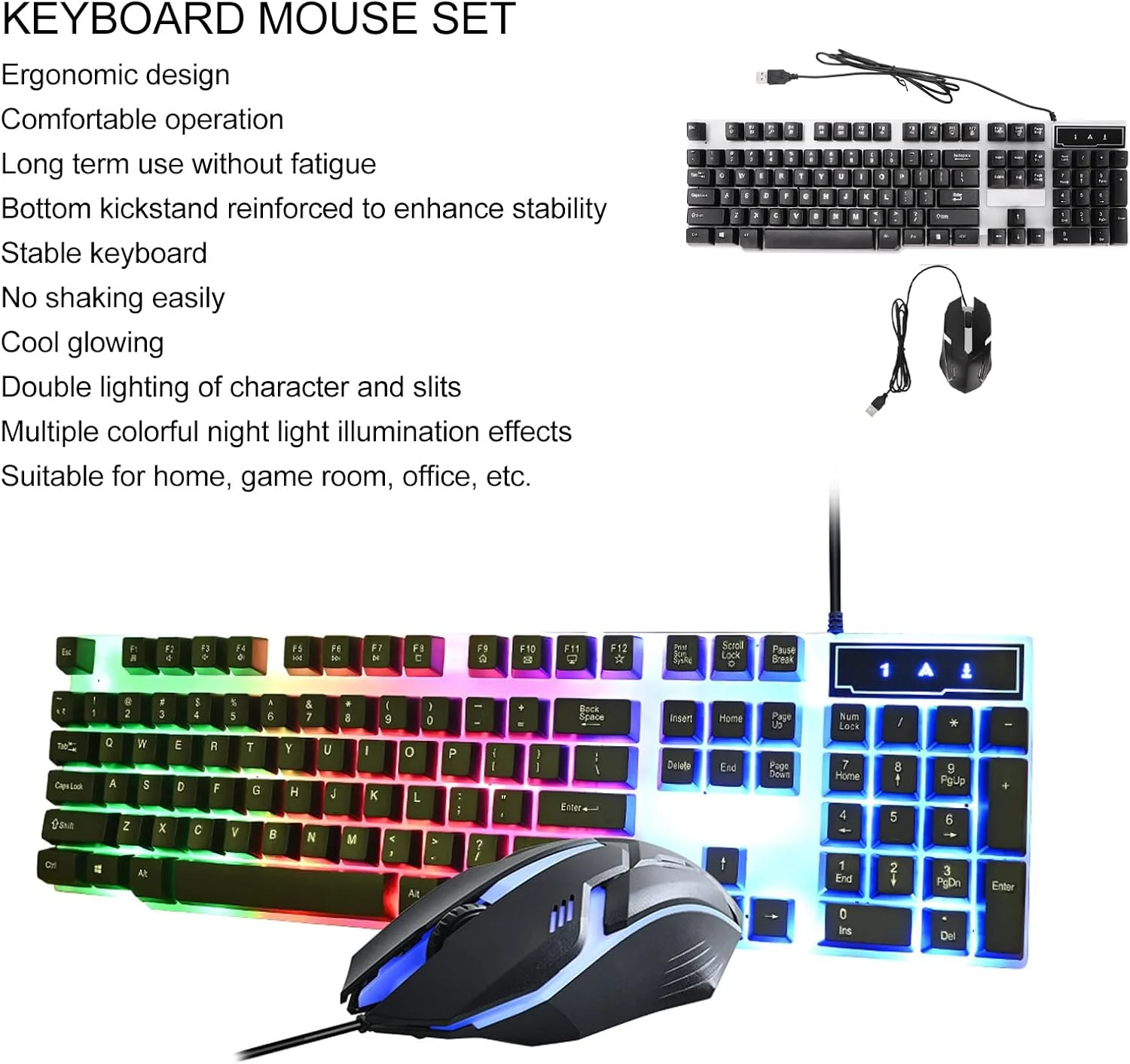 ciciglow Gaming-Tastatur und -Maus-Kombination, Kabelgebundene Hintergrundbeleuchtete Computertastat - Image 4