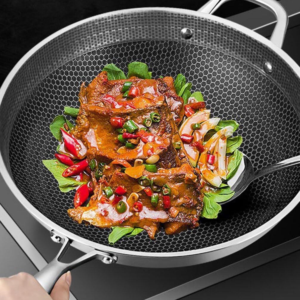Ciieeo Edelstahl-Wok-Pfanne Mit Antihaftbeschichtung Waben-Pfanne Wok Induktionspfanne Chinesisch-Ja - Image 5