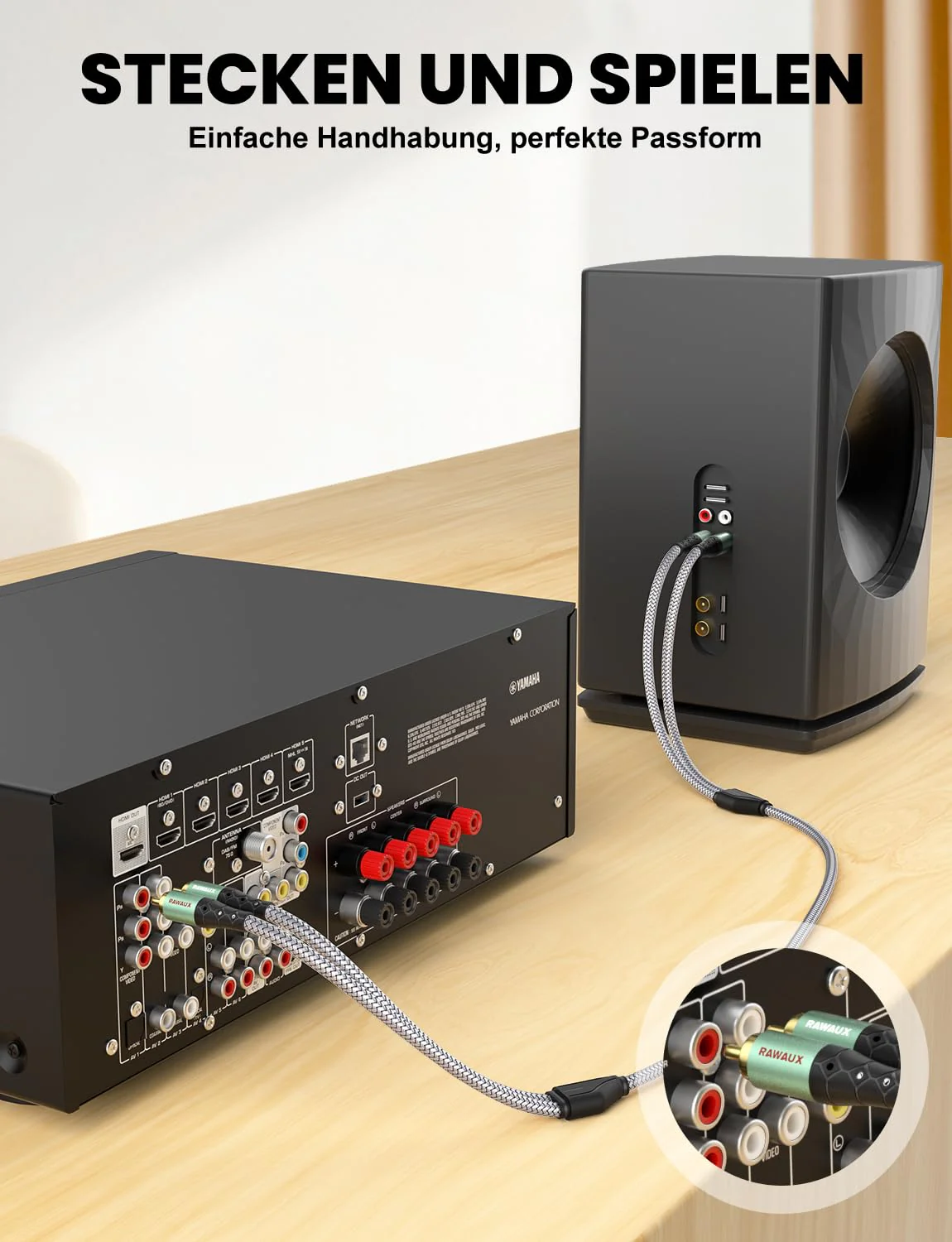 Cinch Kabel 8M, Cinch Stereo Audiokabel 2x Chinch Stecker zu 2x Chinch Stecker Subwoofer Audio Kabel - Image 4