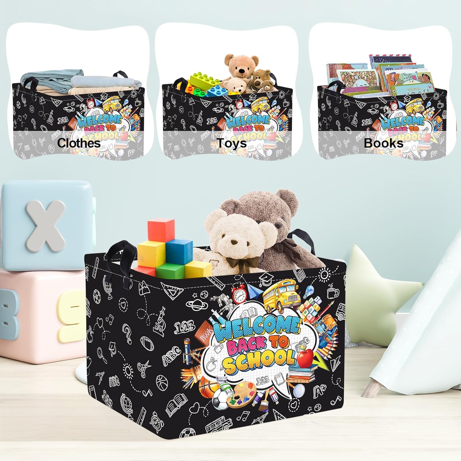 Clastyle Schulbus Kinder Wäschekorb mit Henkel Faltbar Kleidung Spielzeug Aufbewahrungskorb Junge Mä - Image 5