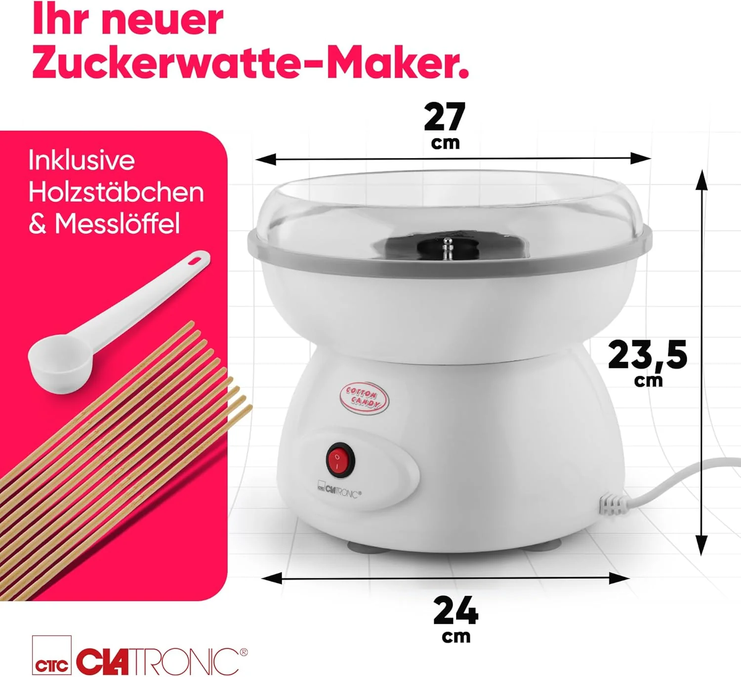Clatronic Zuckerwatten-Maker | Süsse Leckereien für jede Party | Zuckerwattemaschine mit Quarz-Heize - Image 7