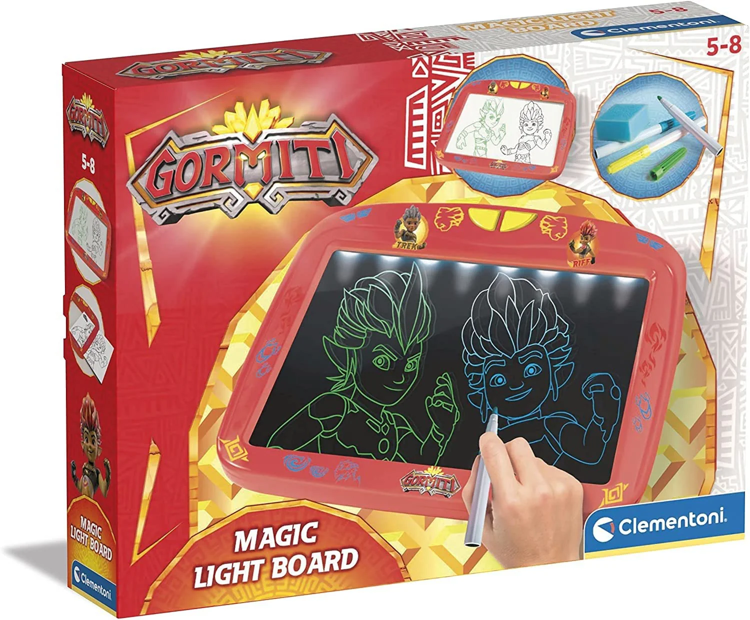 Clementoni - Gormiti LED-Effekte, leuchtende Magie, 3 Jahre, kreatives Spiel, löschbare Tafel, Zeich