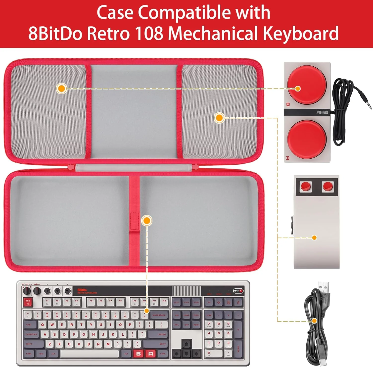 co2CREA Hart Tragbare Schutzhülle Etui Tasche für 8Bitdo Retro108 Mechanical Keyboard,Hot Swappable - Image 2