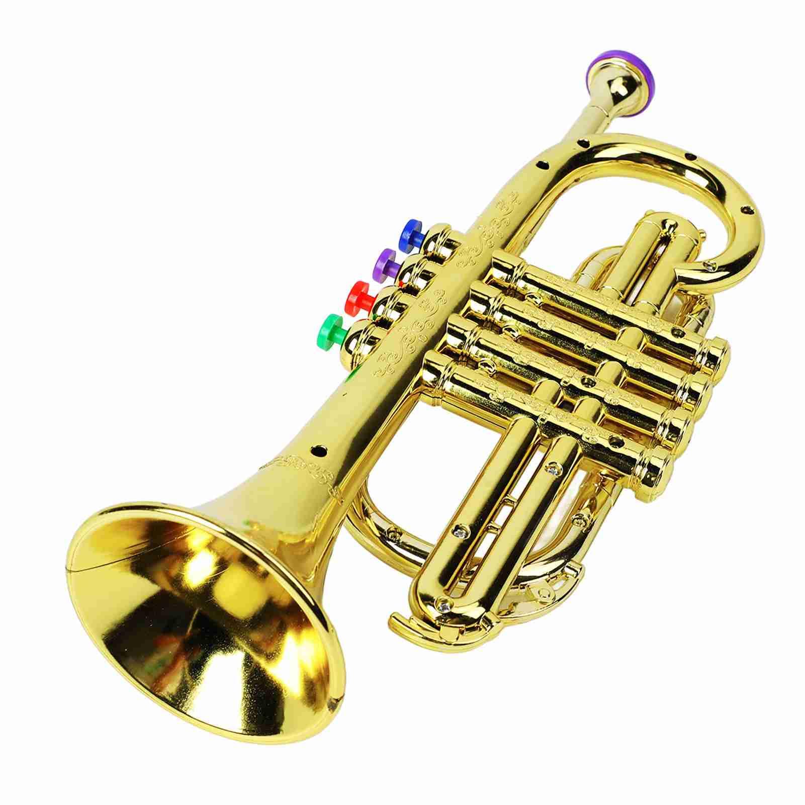Cocoarm Trompetenspielzeug für Kinder, Pädagogisches Musikinstrument mit 4 Farbigen Tasten, Goldene