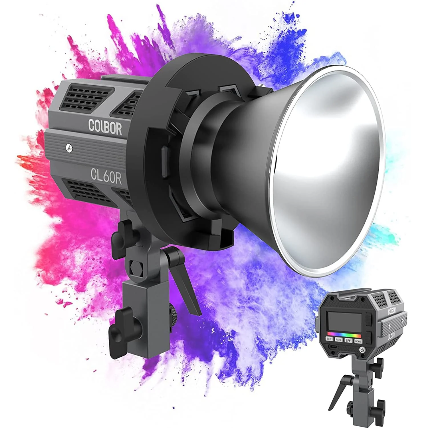 COLBOR CL60R 65W RGB LED Videoleuchte 2700-5600K CRI97+ Tageslicht Studio Lampe Bowens Mount APP Con