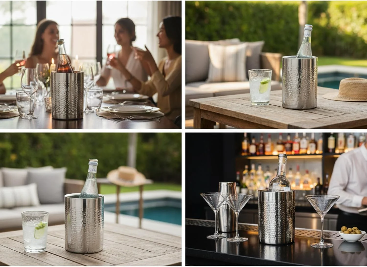 com-four® 2x Flaschenkühler - Sektkühler - Eiswürfelkühler aus Edelstahl, Weinkühler - Eiswürfelkübe - Image 2