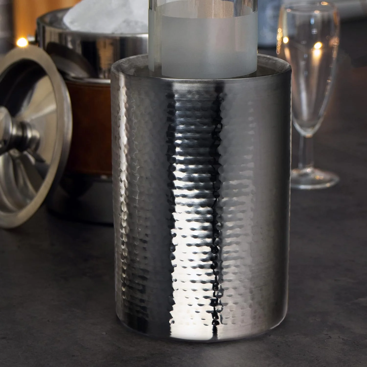 com-four® 2x Flaschenkühler - Sektkühler - Eiswürfelkühler aus Edelstahl, Weinkühler - Eiswürfelkübe - Image 3