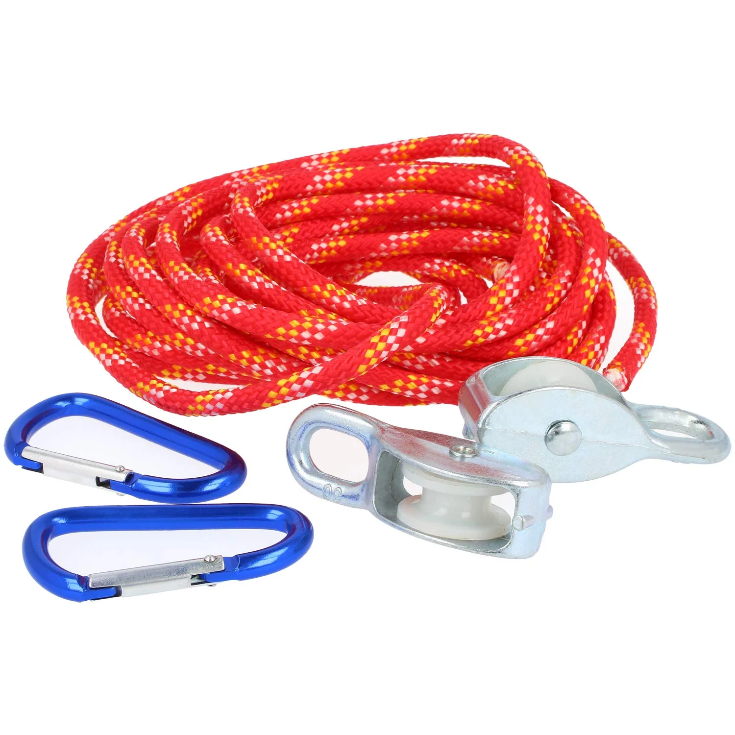 com-four® Flaschenzug für Kinder ab 8 Jahren, Seilzug bis max. 15kg (rot), rot