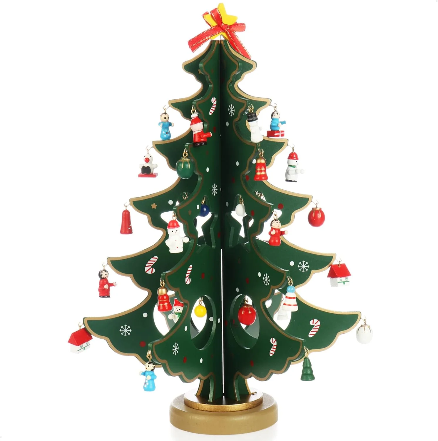 com-four® Mini-Weihnachtsbaum aus Holz - Zierschmuck - Aufsteller mit vielen Ornamenten zum Aufhänge - Image 2