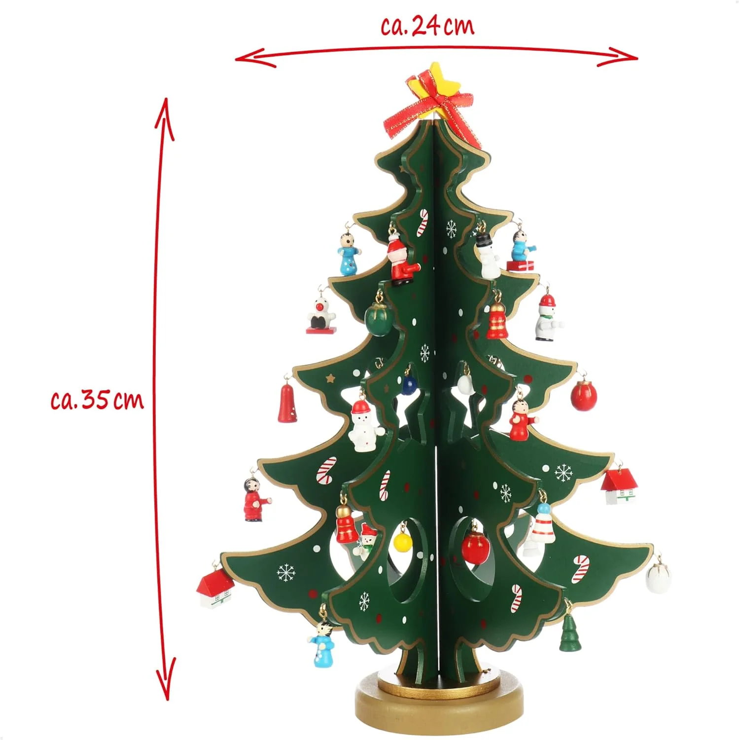 com-four® Mini-Weihnachtsbaum aus Holz - Zierschmuck - Aufsteller mit vielen Ornamenten zum Aufhänge - Image 3
