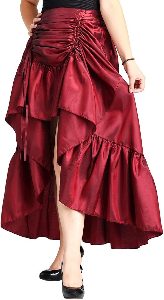 COSDREAMER Damen High Low Kordelzug Rock Punk Rock Rock Rock mit hoher Taille XS Rot, XS Rot - Image 3