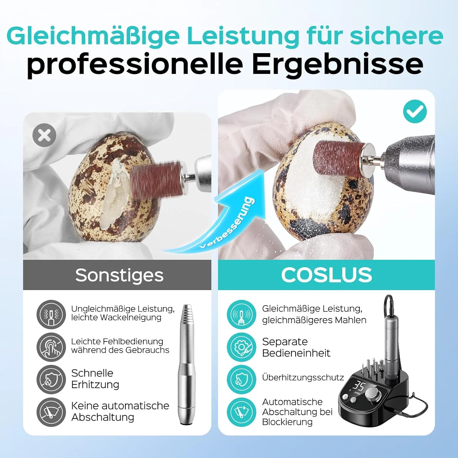 COSLUS E50 Nagelfräser Professionell Set 35000 U/min: Nagelfräser für Gelnägel Elektrische Nagelfeil - Image 2