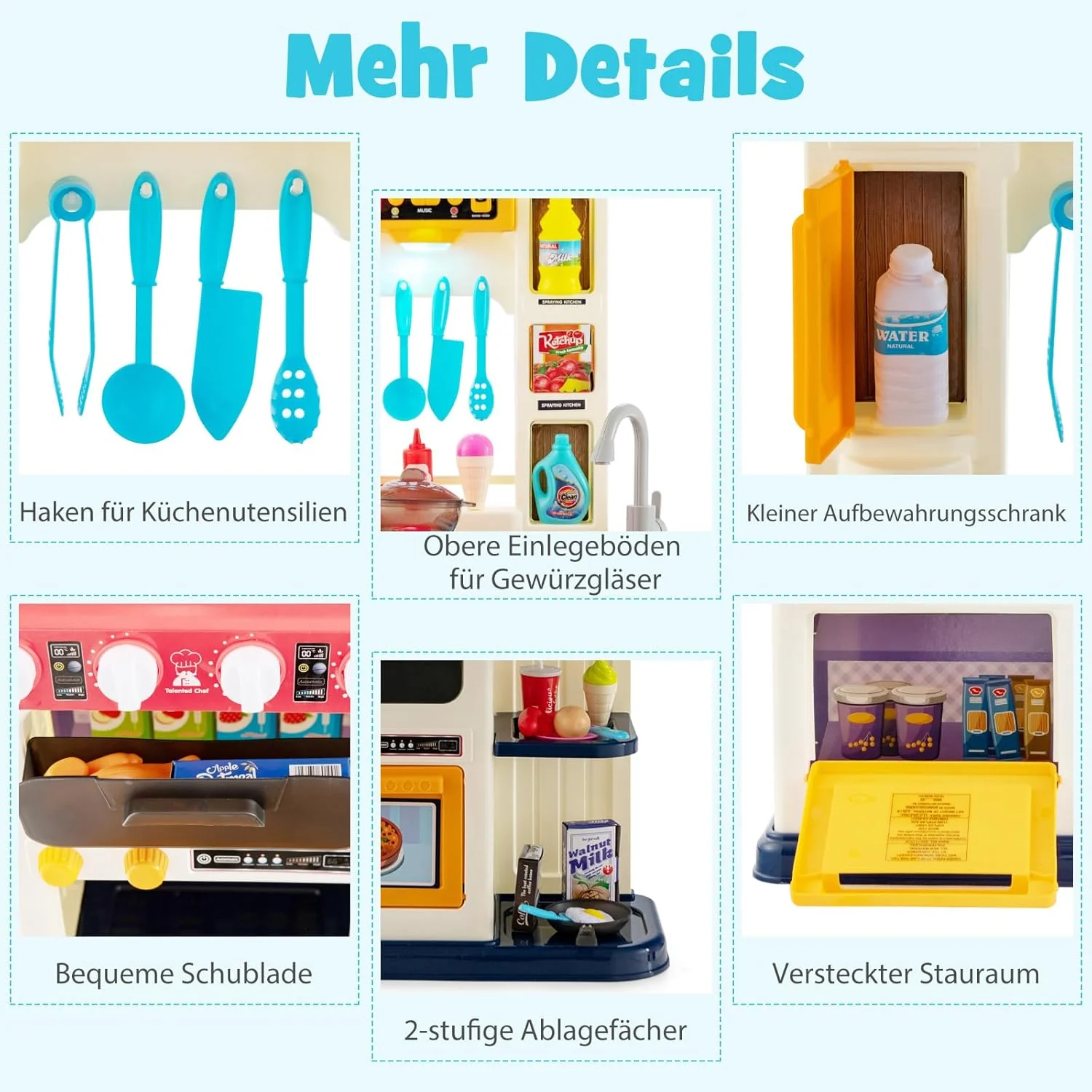 COSTWAY 65 TLG. Kinderküche mit Lichter, Musik und Sound, Spielküche inkl. Zubehör, Kinderspielküche - Image 5