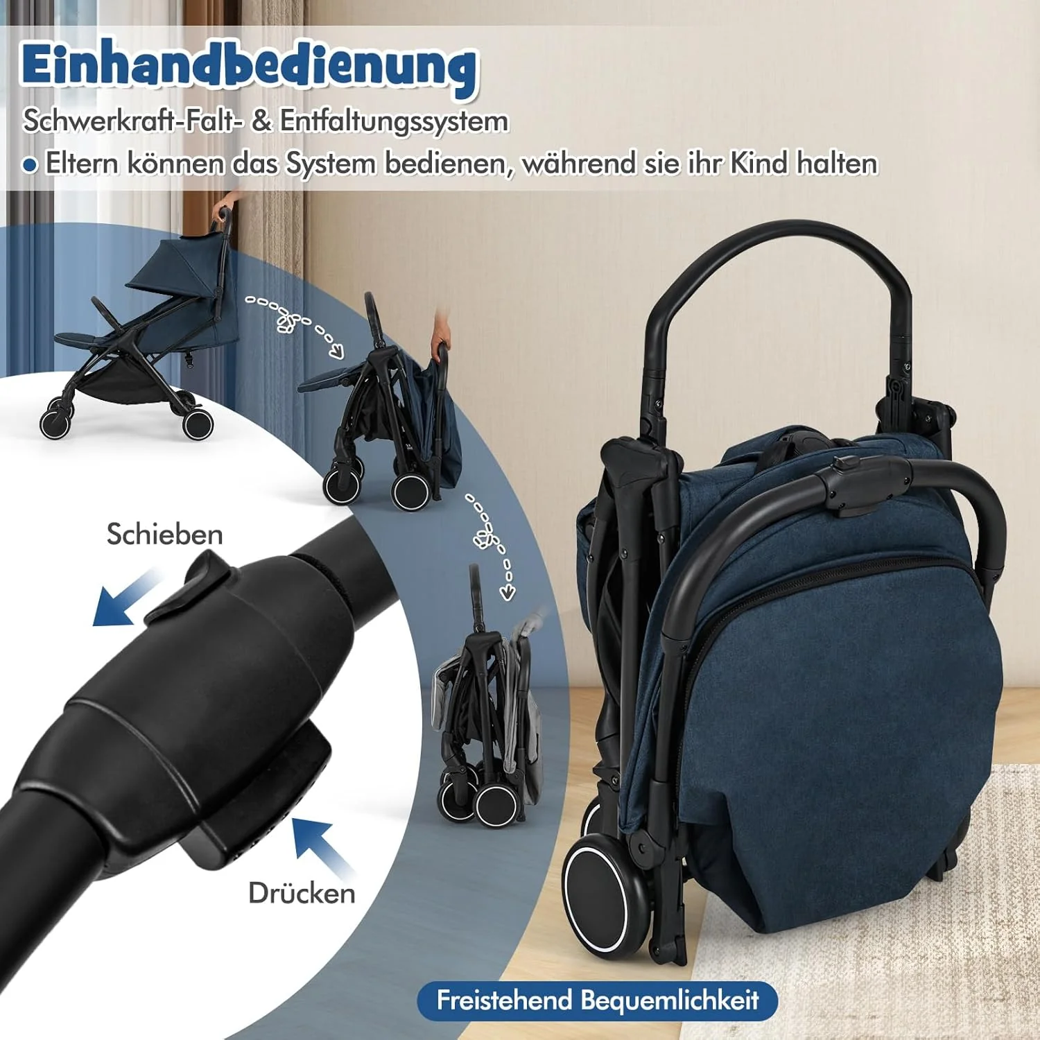COSTWAY Kinderwagen klappbar, Reisebuggy mit Liegefunktion, Kinderbuggy tragbar mit verstellbarer Rü - Image 4