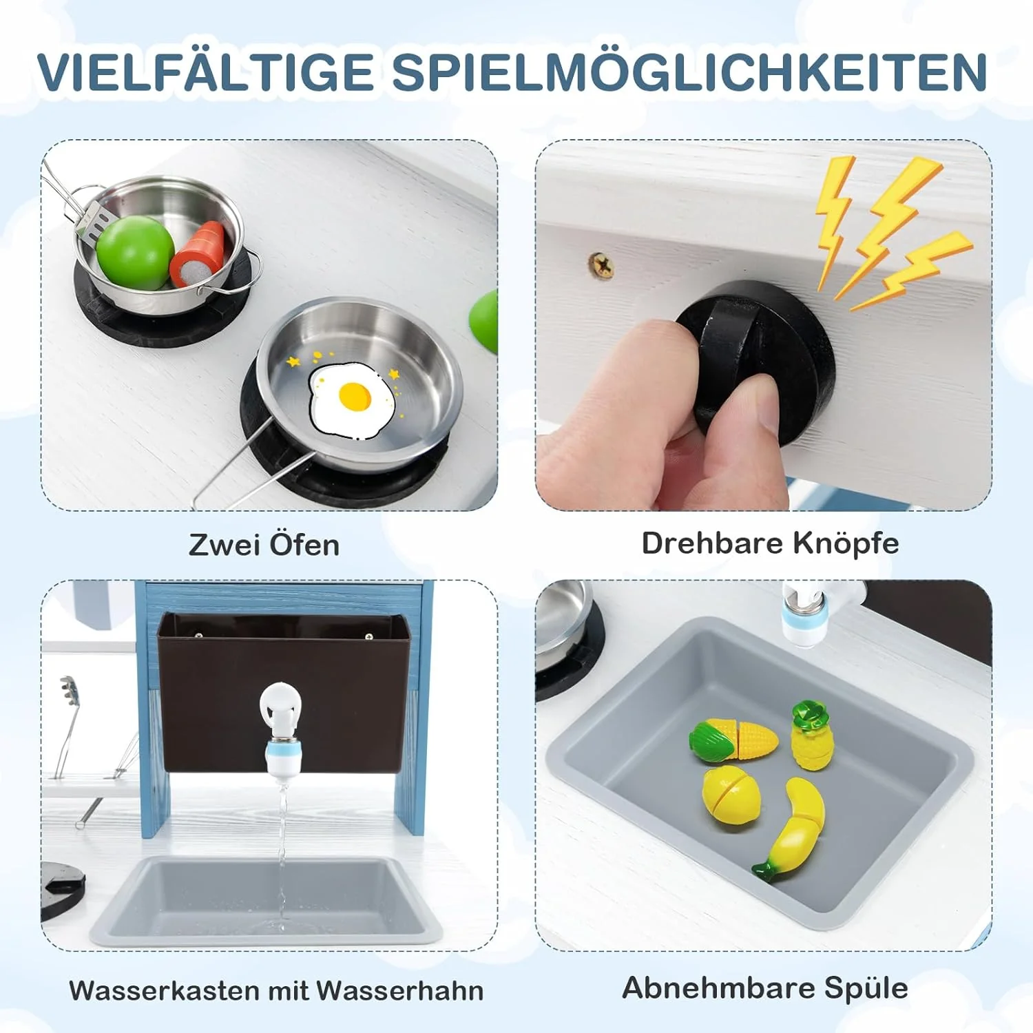 COSTWAY Matschküche Kinder Outdoor, Kinderküche Tannenholz mit Wasserfunktion, Doppelseitige Spielkü - Image 5