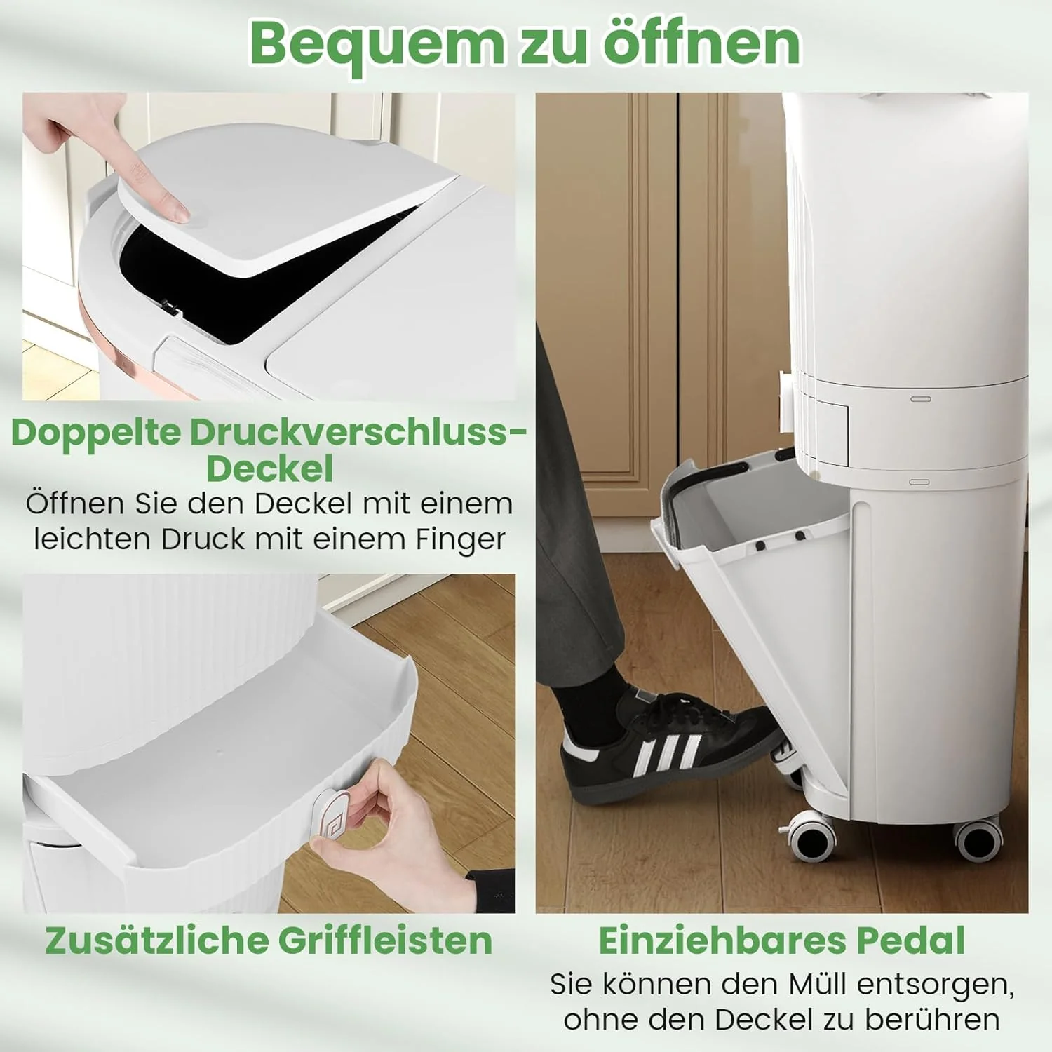 COSTWAY Mülleimer Küche, Mülltrennsystem 3 Fächer, 2 x 12L Inneneimer & 14L Treteimer, Abfalleimer m - Image 5