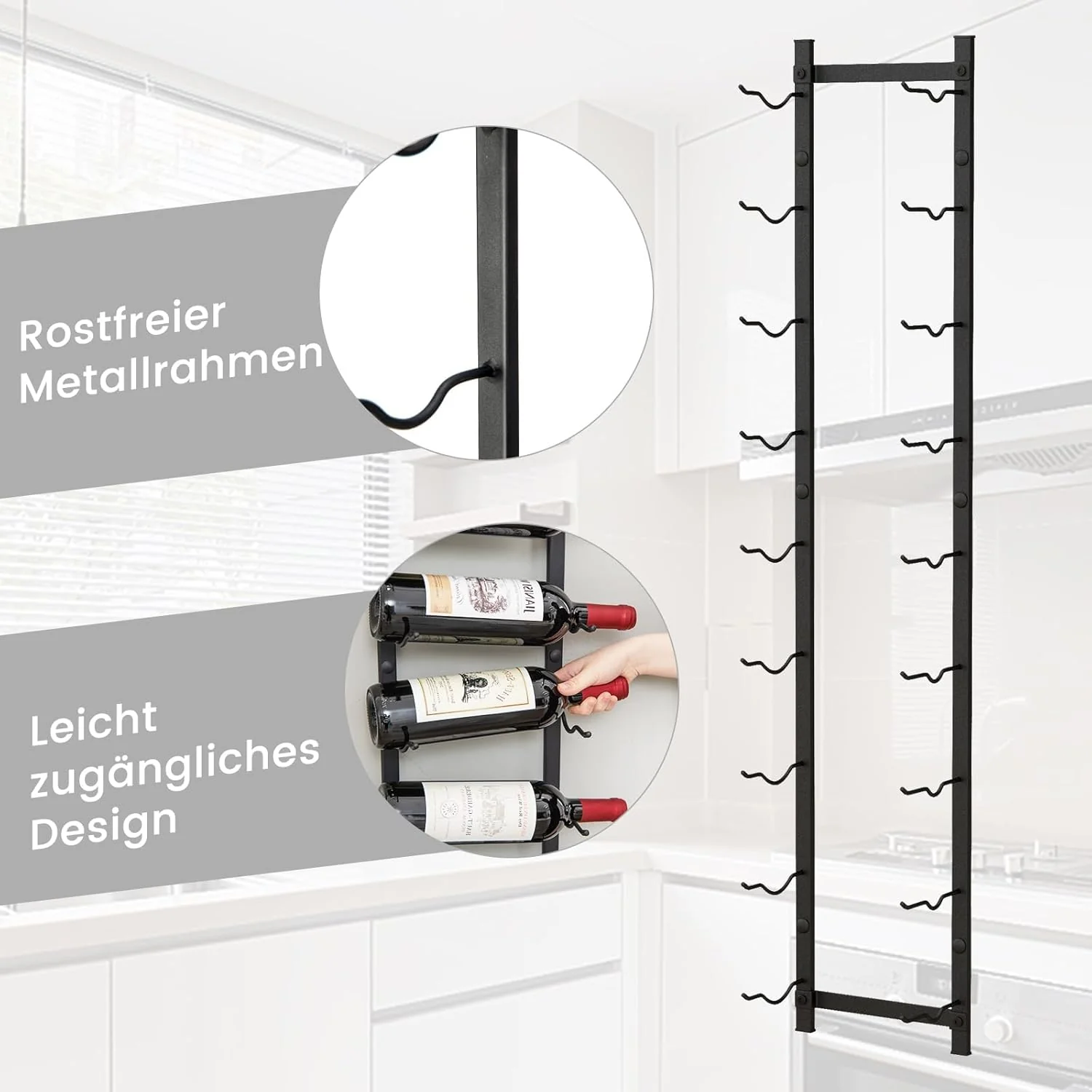 COSTWAY Weinregal Wand für 9 Weinflaschen, Flaschenhalter Metall, Flaschenregal Industrial, Aufbewah - Image 5