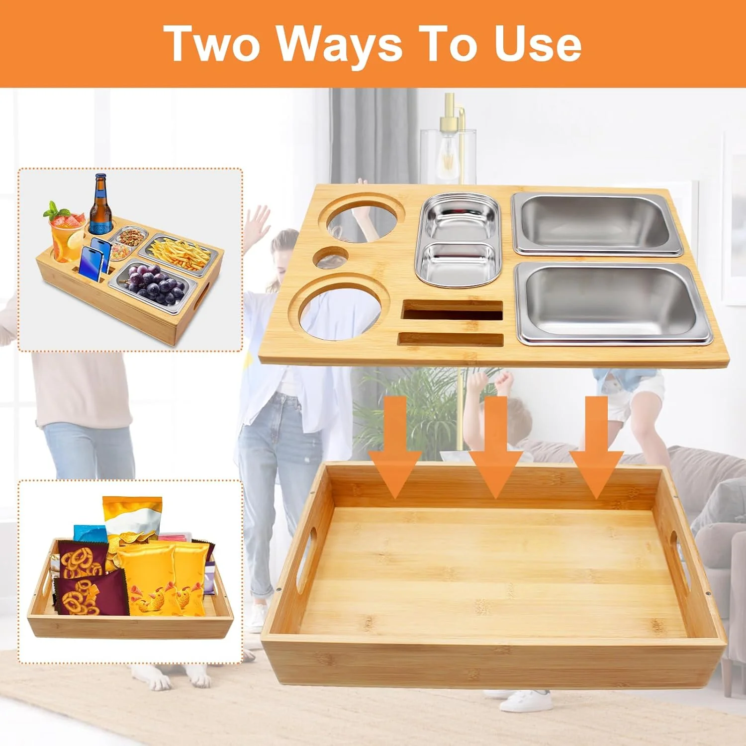 Couchbar Snackbox, Praktischer Sofatablett Snackbox mit Fächern, Abnehmbarer Deckel mit 3 Abnehmbare - Image 3