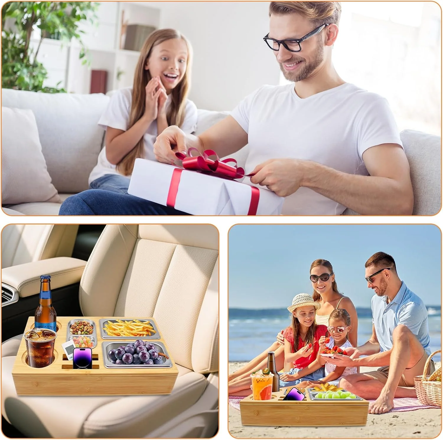 Couchbar Snackbox, Praktischer Sofatablett Snackbox mit Fächern, Abnehmbarer Deckel mit 3 Abnehmbare - Image 7