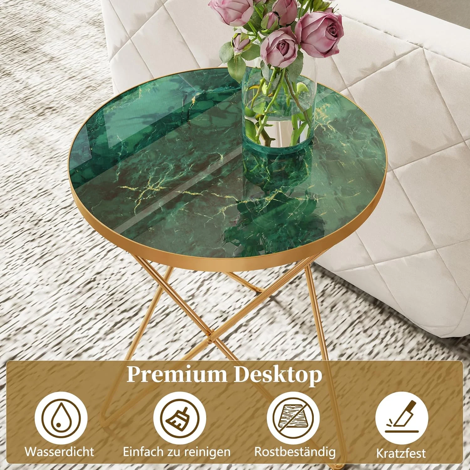 Couchtisch, Beistelltisch rund, Wohnzimmertisch, Kleiner Tisch, Sofatisch für Wohnzimmer, Grün Golde - Image 5
